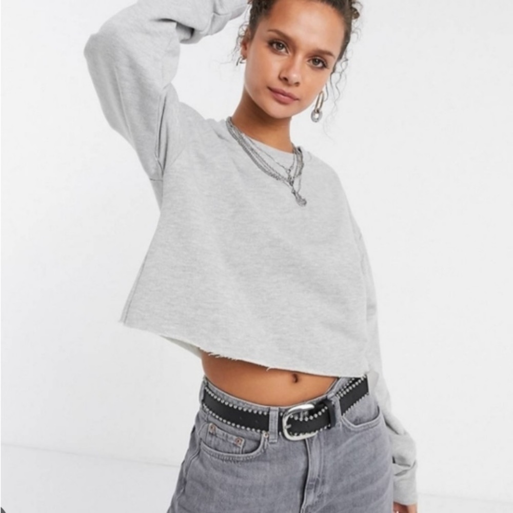 Topshop | Gray Cropped Sweater Top New With Tags NWT Oversized Size 12
